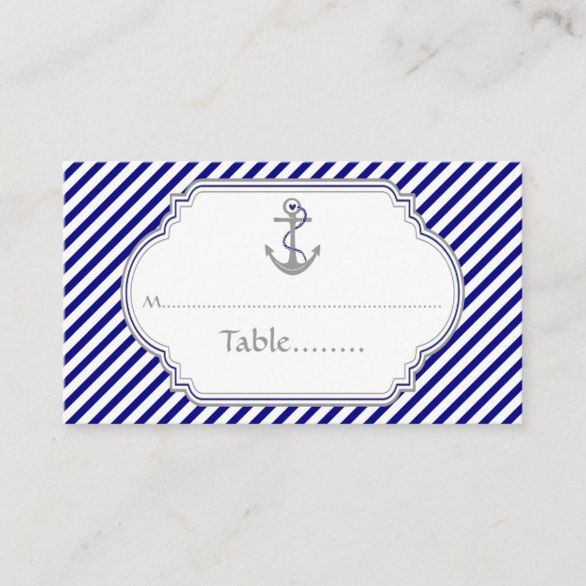 Anuncio azul marino boda náutico tarjeta de plaza (Anverso)