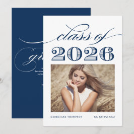 Anuncio Azul Marino Vintage Clase de 2026 Foto Graduación