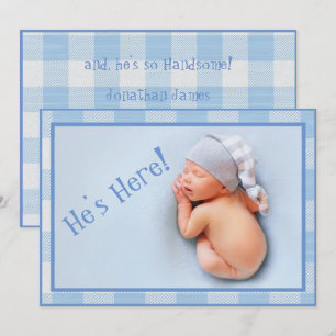 Anuncio Baby Boy Gingham Plaid Nacimiento moderno fotográf