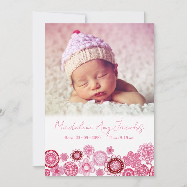 Anuncio Baby Girl Birth Announcement Photo Digital Image (Anverso)