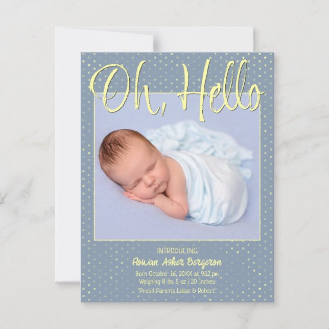 Anuncio Baby Oh, Hello Flat Announcement Card (Anverso)