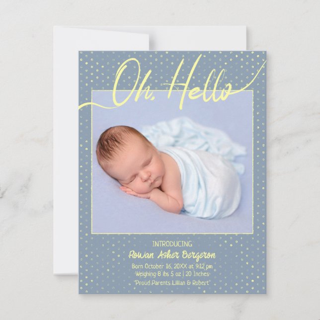 Anuncio Baby Oh, Hello Flat Announcement Card (Anverso)