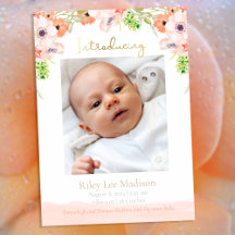 Baby Photo Peach Floral Nacimiento Moderno