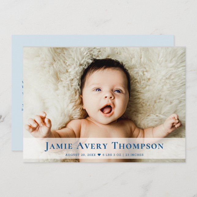 Anuncio Baby Photos Thank you Heart Modern Blue Birth (Anverso / Reverso)