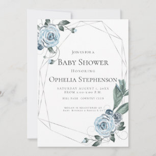 Anuncio Baby Shower   Acuarela Dusty Floral Azul