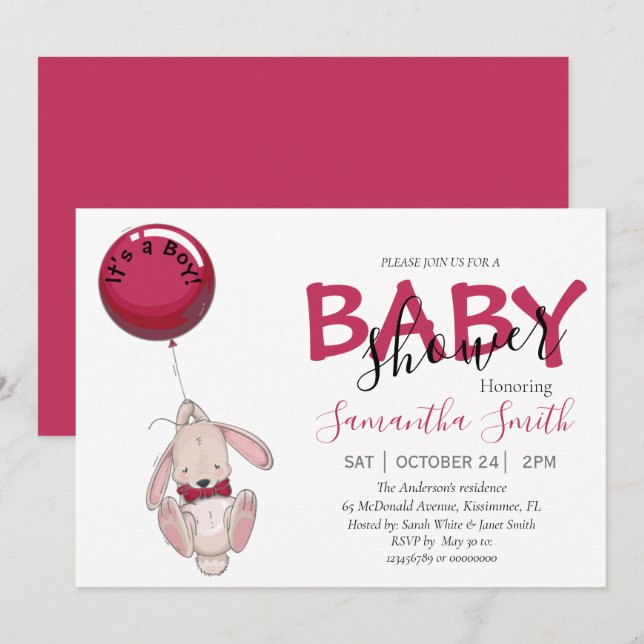 Anuncio Baby Shower de Balloon Rabbit Boy (Anverso / Reverso)