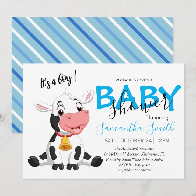 Anuncio Baby Shower de vaca macho (Anverso / Reverso)