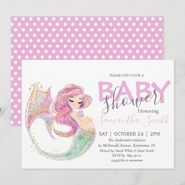 Anuncio Baby Shower rosado MERMAID bajo el mar (Anverso / Reverso)