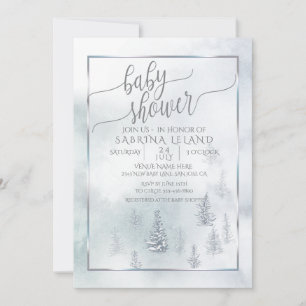 Anuncio Baby Shower Silver Blue Winter Wonderland