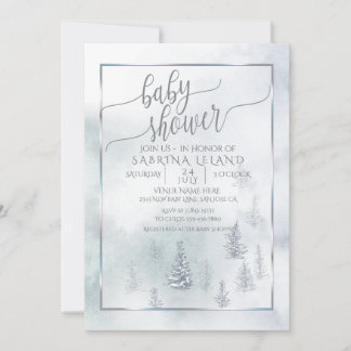Anuncio Baby Shower | Silver Blue Winter Wonderland