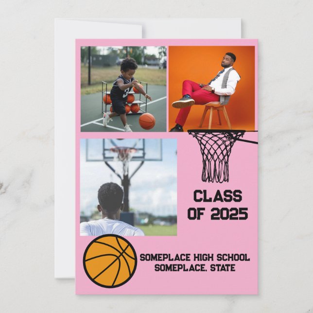 Anuncio Baloncesto 3 Graduación Rosa Collage de fotos (Anverso)