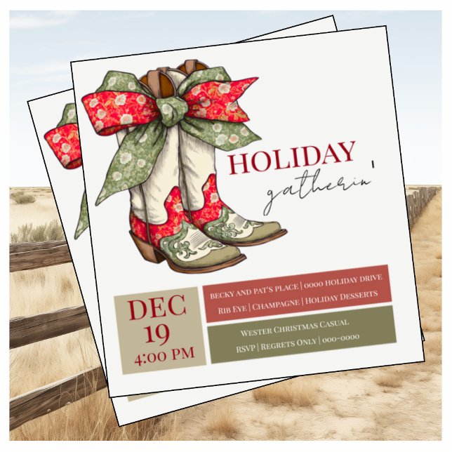 Anuncio Barots y fiesta navideña (Western themed holiday party invitation that is fully customizable. )