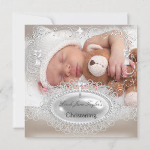 Anuncio Bautizo de bebé Bautismo Niña Niño Cruz de Plata