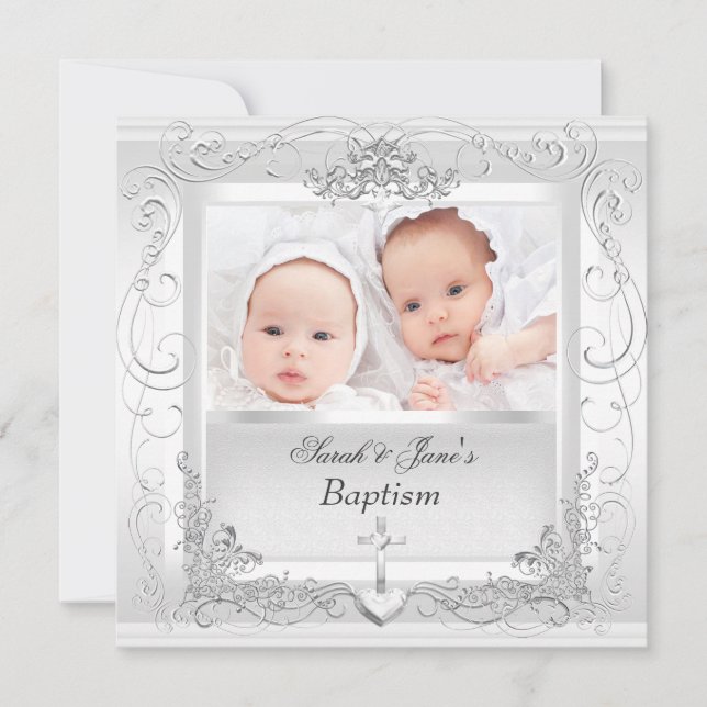 Anuncio Bautizo de gemelas niña y niño blanco (Anverso)