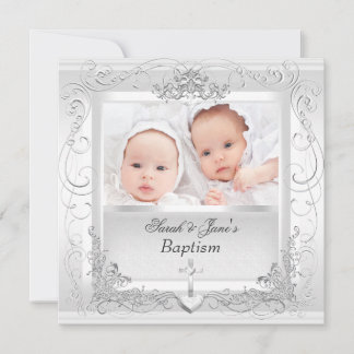 Anuncio Bautizo de gemelas niña y niño blanco