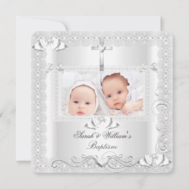 Anuncio Bautizo de gemelos niña y niño encaje blanco (Anverso)