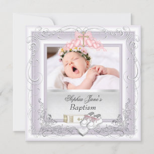 Anuncio Bautizo de niña, blanco y rosa