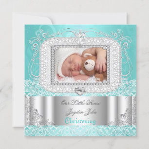 Anuncio Bautizo de niño o niña azul teal