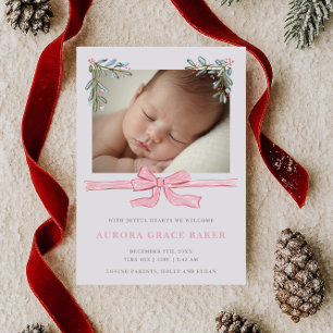 Anuncio Bebé de Navidad con Verde y Lazo Rosa