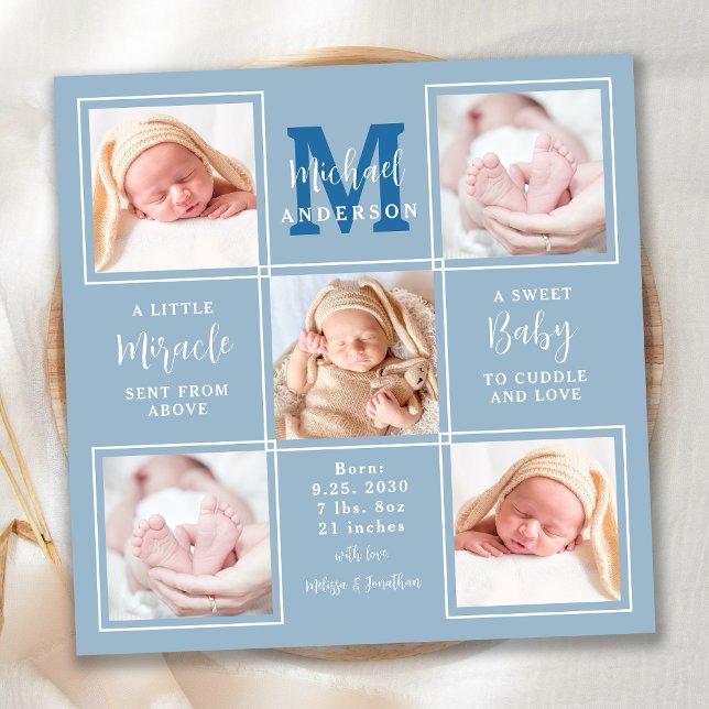 Anuncio Bebé moderno personalizado 5 foto azul nacimiento (Subido por el creador)