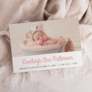 Anuncio Bebé niña blanca rosa Foto personalizada Nacimient