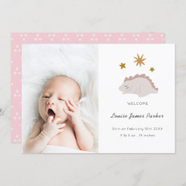 Anuncio Bebé niña dinosaurio rosa lindo foto de nacimiento