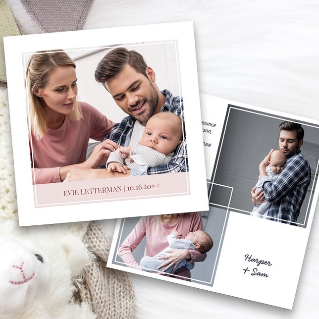 Anuncio Bebé simple y elegante 3 foto nacimiento (3 Framed Photo Baby Birth Announcement. Buy printed or as a printable digital download)