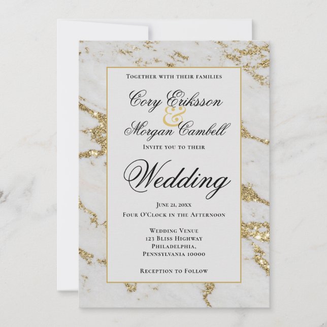 Anuncio Bello Mármol Blanco Y Dorado De Boda (Anverso)