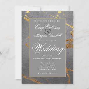 Anuncio Bello Mármol Gris y Dorado de Boda