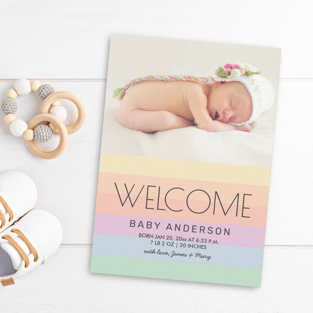 Anuncio Bienvenida Bebé Elegante Pastel Rainbow Photo Nace (Subido por el creador)