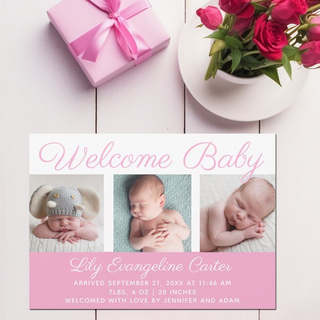 Anuncio Bienvenida Bebé Foto Bonito Guión Rosa Nacimiento (Subido por el creador)