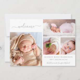 Anuncio Bienvenida Bebé Niña Collage de Fotos Nacimiento