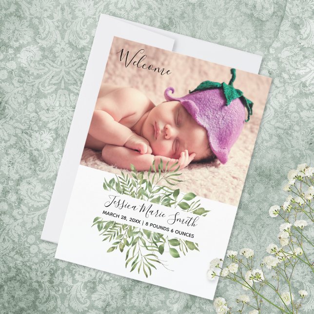 Anuncio Bienvenida bebé verde foto nacimiento (Subido por el creador)