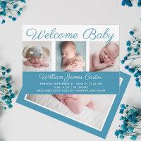 Bienvenida Nacimiento cursivo de foto azul de Baby