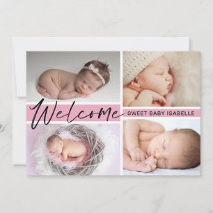 Anuncio Bienvenida Niña Dulce Bebe Fotografía Collage Naci