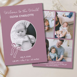 Anuncio Bienvenidos al recién nacido púrpura del mundo