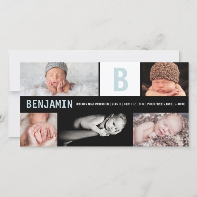 Anuncio Big Initial Blue Baby Boy Monograma 5 Foto Nacimie (Anverso)