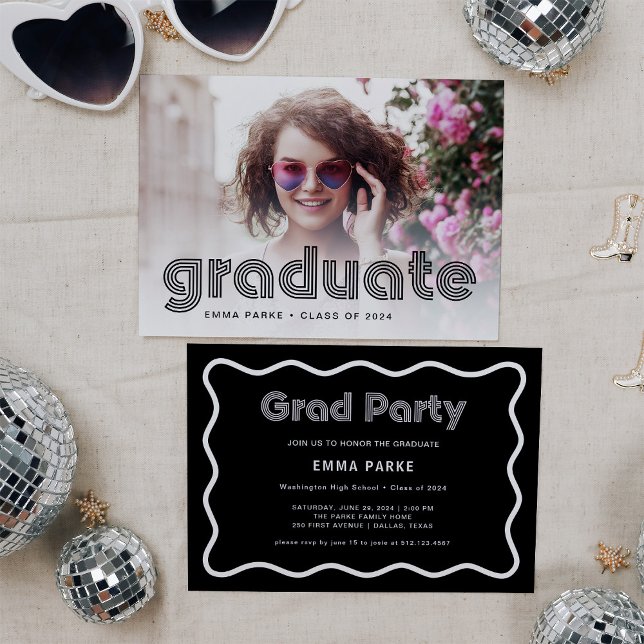 Anuncio Black and White Disco Text and Photo | Grad Fiesta (Subido por el creador)