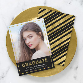 Anuncio Black Gold Geometric Photo Graduation Announcement