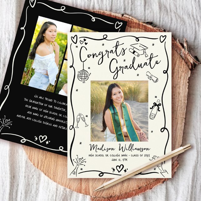 Anuncio Black Hand Drawn Doodles Graduation 4 Photo Cream (Subido por el creador)
