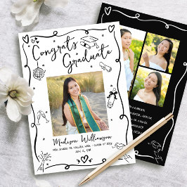 Anuncio Black Hand Drawn Doodles Graduation 4 Photo White