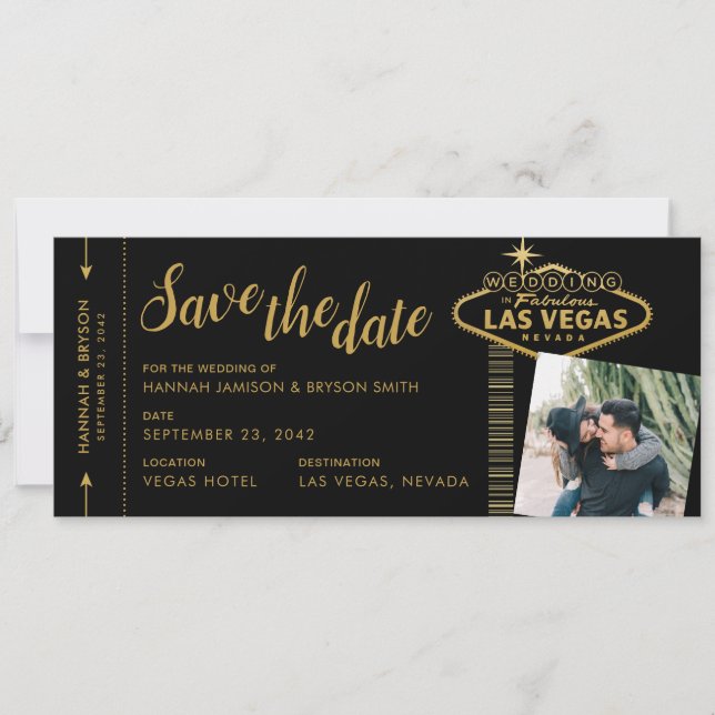 Anuncio Black Las Vegas Boarding Pass Photo Save the Date (Anverso)