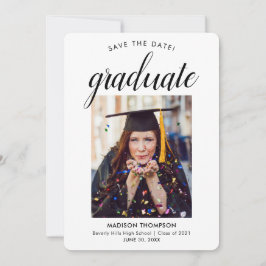 Anuncio Black Save the Date Calligraphy Graduation Photo