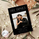 Anuncio Black White Funny Photo Wedding Salva la fecha<br><div class="desc">Envíe una divertida tarjeta de ahorro de fotos que hará sonreír a sus invitados. Elige una impresionante foto de ti y de tu pareja y haz saber a tus invitados que marcan sus calendarios para el fiesta del año. Nuestro diseño "Bebidas gratis (y nos vamos a casar)" ahorra las fechas...</div>