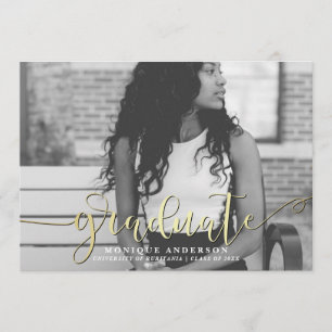 Anuncio Black White & Gold Script & Stripes Graduate Photo
