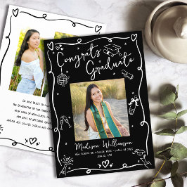 Anuncio Black White Hand Drawn Doodles Graduation 4 Photo