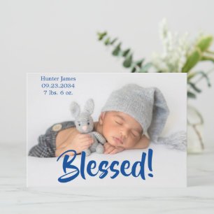 Anuncio Blessed Photo Blue Script Personalized Birth