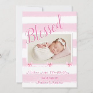 Anuncio Blessed Pink Photo Script personaliza el nacimient