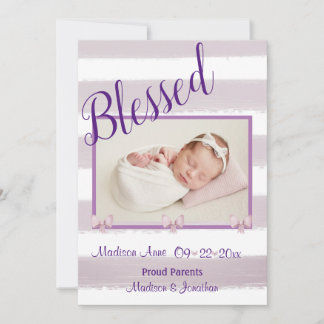 Anuncio Blessed Purple Photo Script personaliza el nacimie