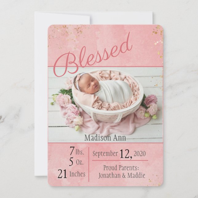 Anuncio Blessed Script Baby Girl Elegant Personalize Birth (Anverso)
